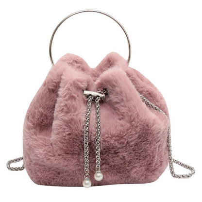 Bucket Bag Faux Fur Shoulder Crossbody Bags Totes Shopping Bag Polyester Purse
