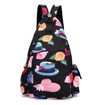 Small Backpack Retro Floral Shoulder Bag Waterproof Nylon Crossbody 21*10*37 CM