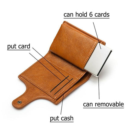 Wallet Purse Anti-theft Card Holder Metal Case Vintage Money Bags Leather Hasp