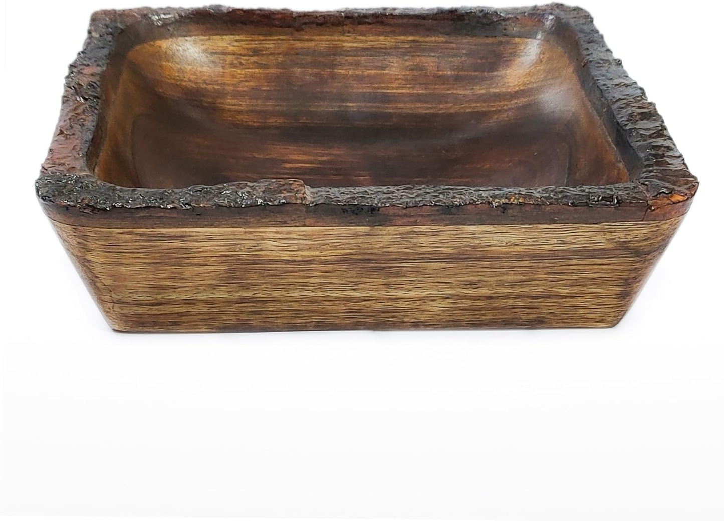 Handmade Wooden Salad Bowl Set with Bark Edge Pasta Bowls with Fork & Spoon