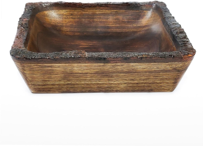 Handmade Wooden Salad Bowl Set with Bark Edge Pasta Bowls with Fork & Spoon