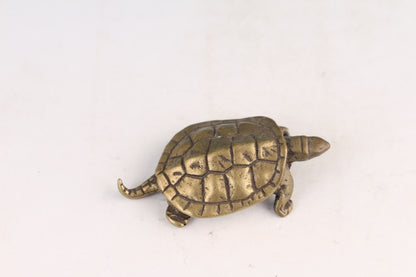 Rare Chinese brass handmade tortoise turtle statue collect tea pet hand piece