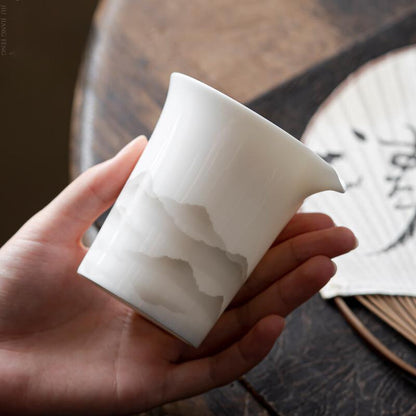 Sheep Fat Jade White Porcelain Cha Hai Ink Painting Distant Mountains Tea Set