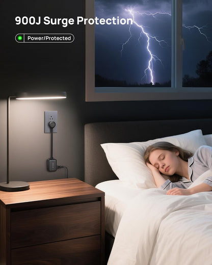 360° Rotating Flat Plug Outlet Extender with 6 Inch Extension Cord, Small Surge