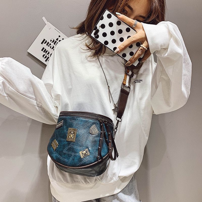 Vintage Crossbody Bag Soft Leather Shoulder Bag Messenger Purse Casual Bucket