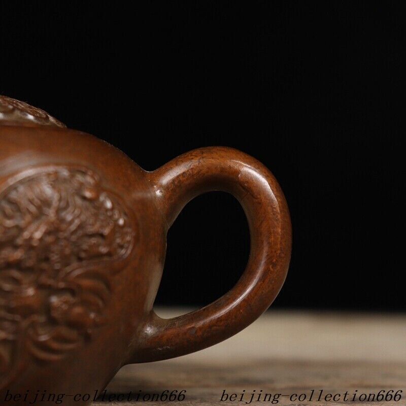 5.6" Chinese Ancient Bronze Dragon Phoenix Kirin Bat Tea Makers Tea Pot Statue