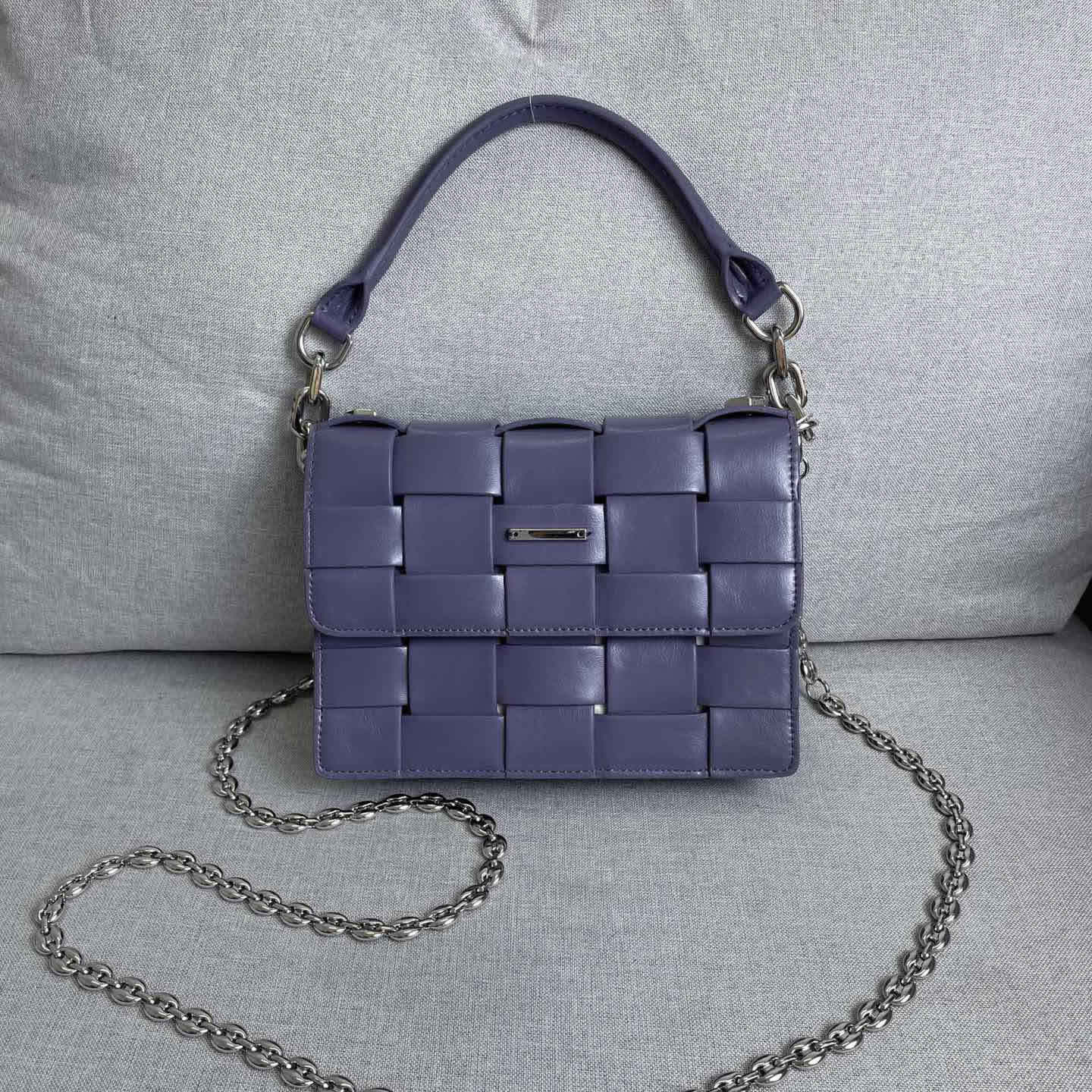Woven Leather Small Flap Purse Chains Satchel Mini Tote Crossbody Shoulder Bag