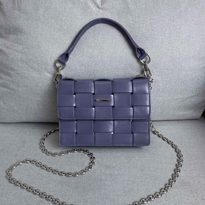 Woven Leather Small Flap Purse Chains Satchel Mini Tote Crossbody Shoulder Bag