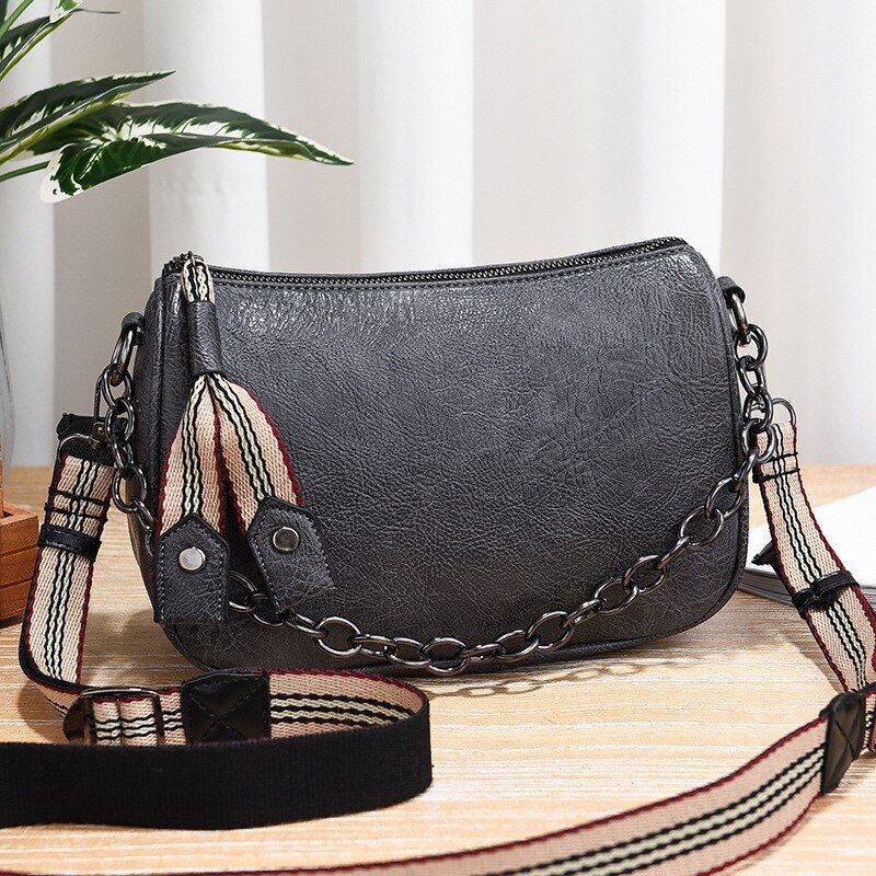 Vintage Zipper Little Bag Hard Synthetic Leather Chain Ladies Shoulder Bag Shell