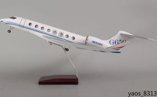 1/70 Gulfstream G650ER LED Light Painted Private Jet Model with Landing Gear