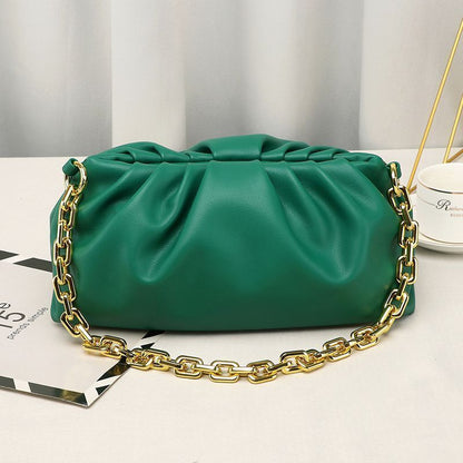 Genuine Cow Leather Handbag Thick Thin Chain Cloud Dumplings Clutch Shoulder Bag