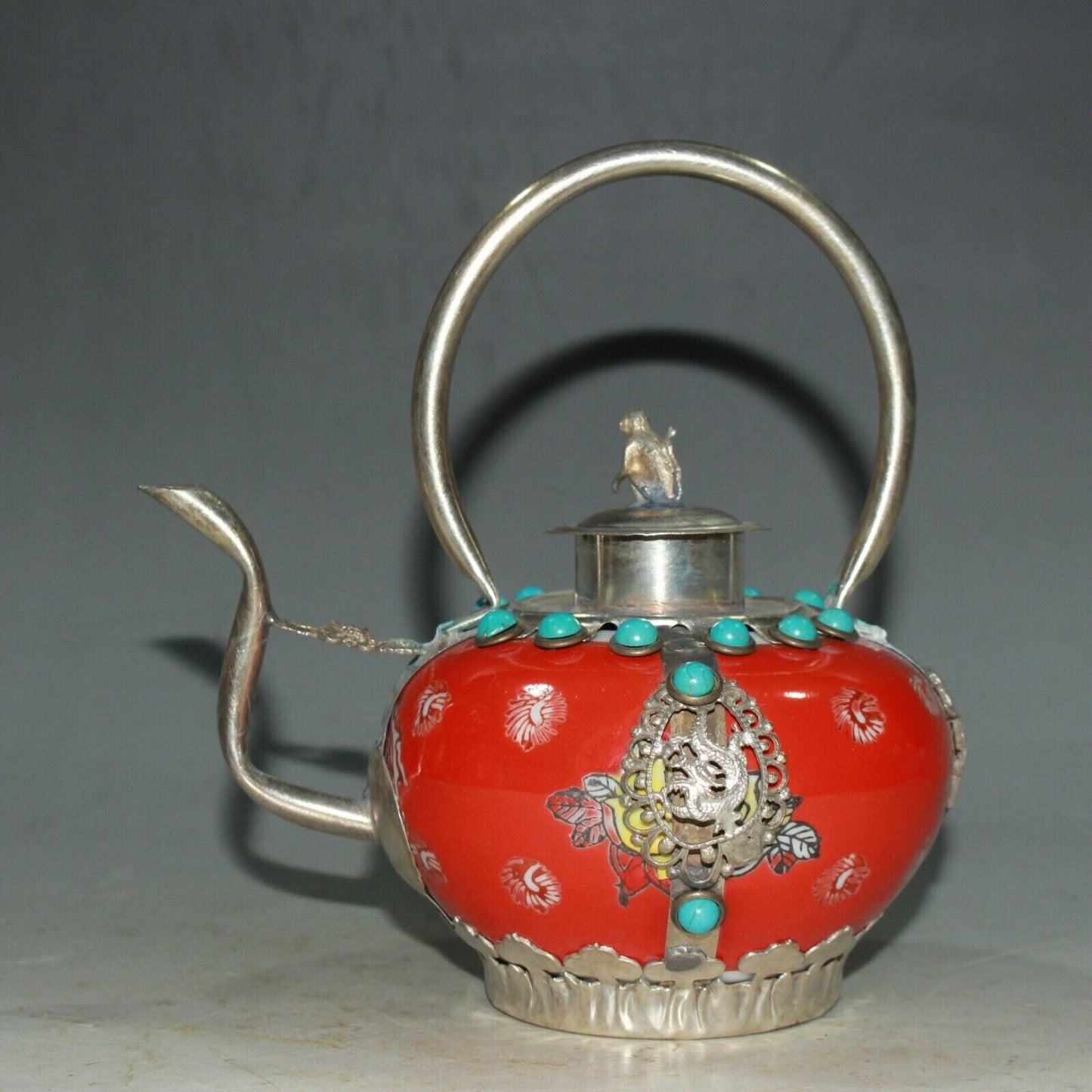 Silver-coated porcelain wine pot