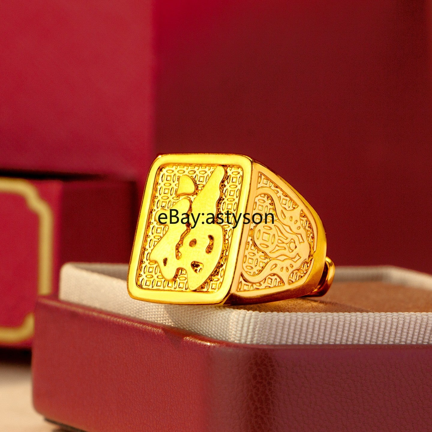 Men's Attracting Good Luck Fortune 24K Gilding YELLOW GOLD Plated Ring