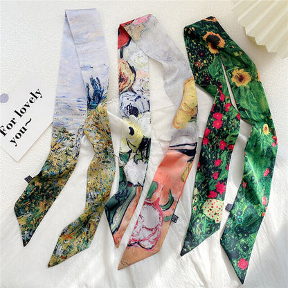 Long Skinny Silk Scarf Narrow Neckerchief Headband Handle Bag Band 105*6cm 1PCS