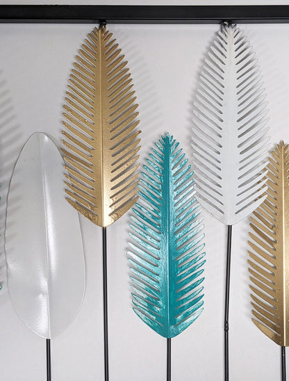 3-Foot Turquoise, Gold, & White Leaves Hanging Metal 3D Wall Decoration, 36"×15"