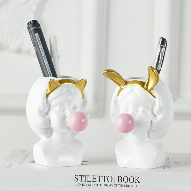 Resin Vase Cute Girl Bubble Gum Figurine Decorative Plant Flower Pot Modern Home