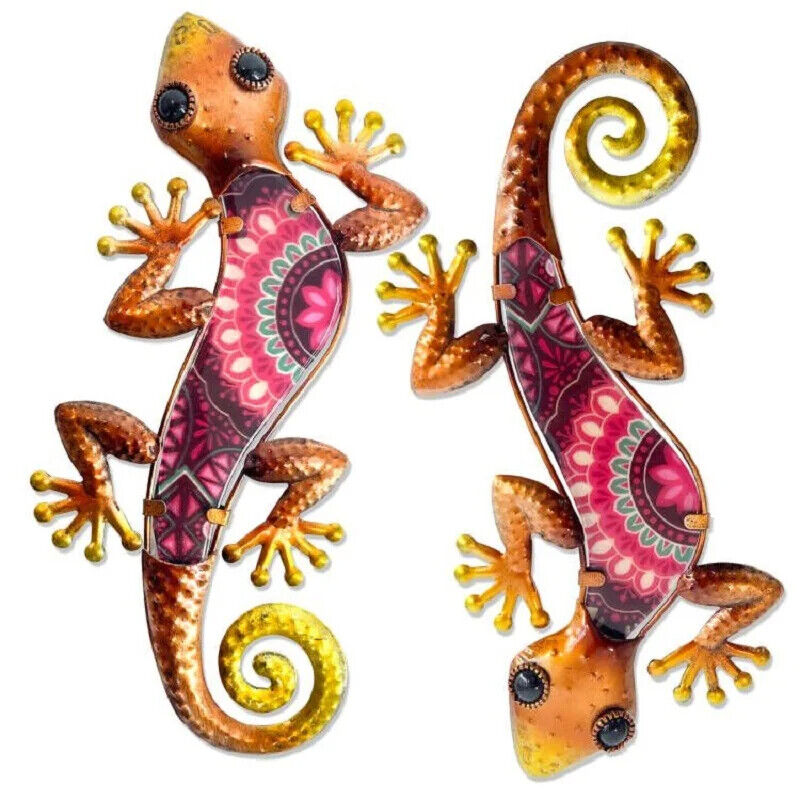 Wall Decoration 2Pcs Metal Gecko Lizard Sculptures Garden Yard Patio Art Statues