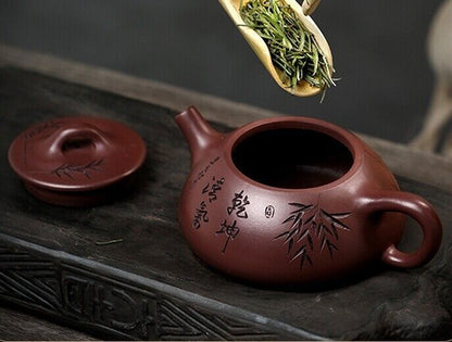 Full Handmade Tea Pot Old Purple Clay Shipiao Pot Marked 9 Infuser Holes Carved
