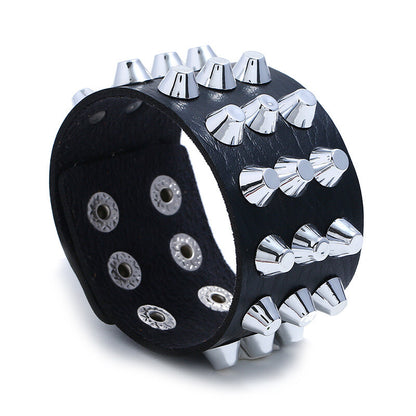 Gothic Punk Rock Skull & Spikes Leather Cuff Bracelet Studded Wristband Bold
