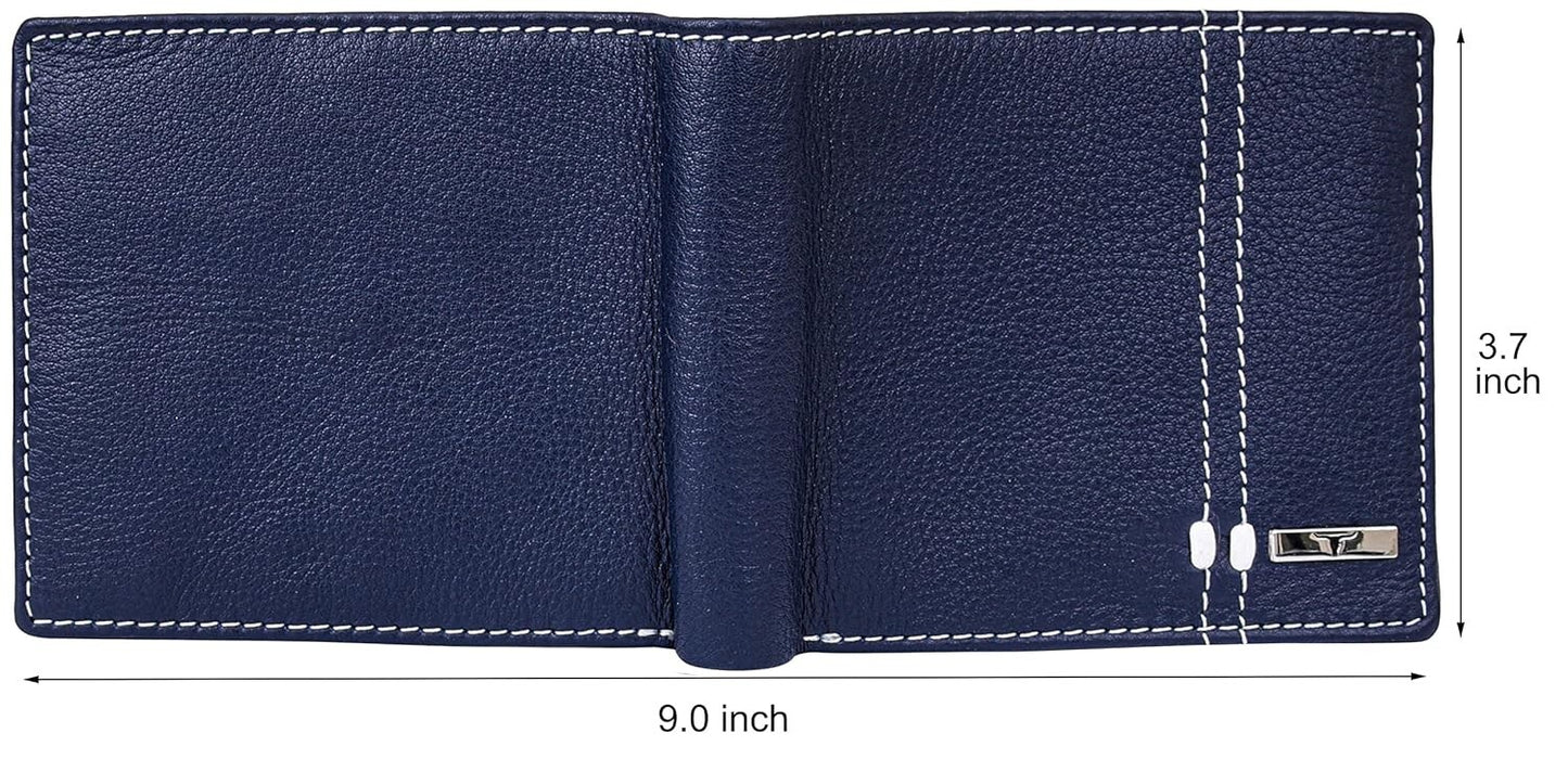 New Blue/White Bi-Fold Leather Men's Wallet RFID Protection Gift Item