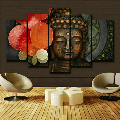 Zen Buddha Meditation Statue Poster 5 Panel Canvas Print Wall Art Home Decor