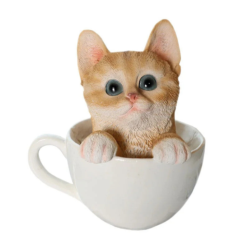 Creative Tea Cup Cat Ornaments Lovely Kitten Resin Room Desktop Decoration