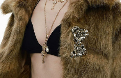 Vintage Gold Key Pendant Layered Chain Necklace