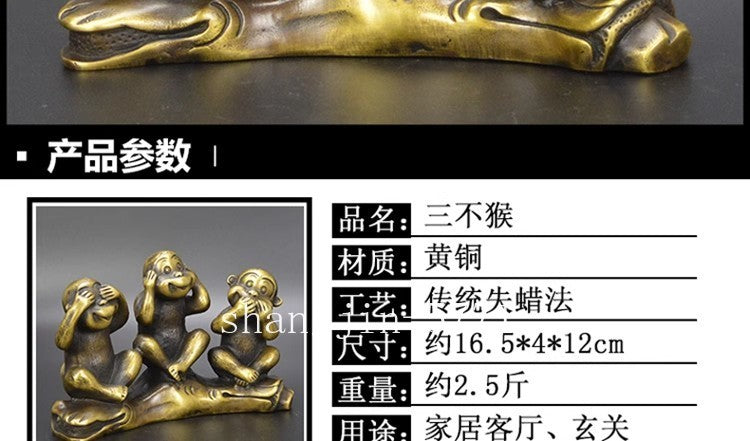Brass 3 Wise Monkeys Figurine See Hear Speak No Evil Statue Zen Home Decor