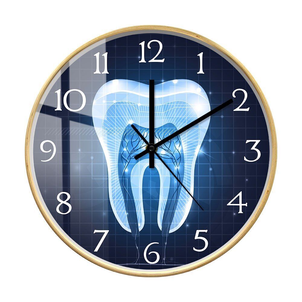 Wall Clocks Blue Dental Clinic Office Tooth Section Anatomy Quartz Watch 30x30cm
