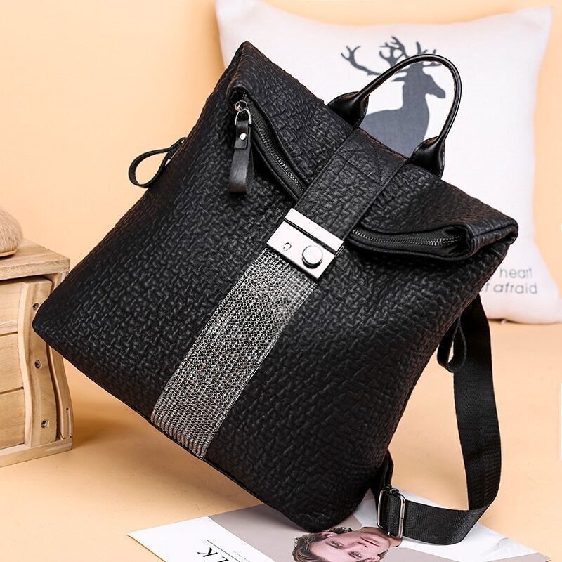 Women Leather Black Backpack School Backpacks Girls Travel Bagpack