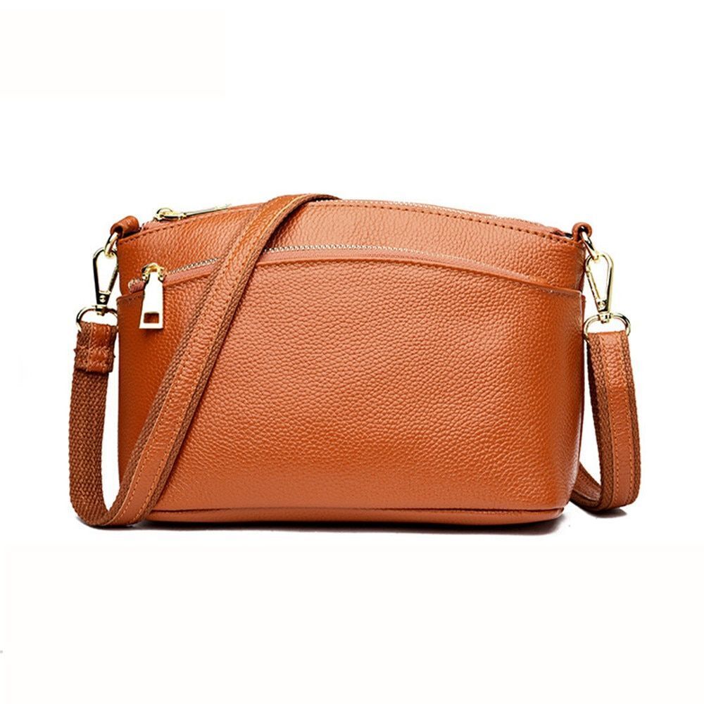 Genuine Leather Bag Women Crossbody Bag Handbag 3 Zippers Cowhide Shell Shape