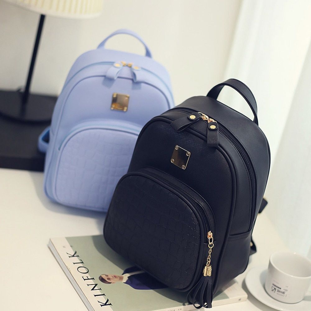 Women Backpack Leather Schoolbag Preppy Style Small Backpack School Travel Pack