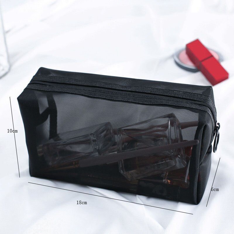 Clear Black Makeup Bags Travel Toiletry Cosmetic Organizer Pouch Set Mesh Purse