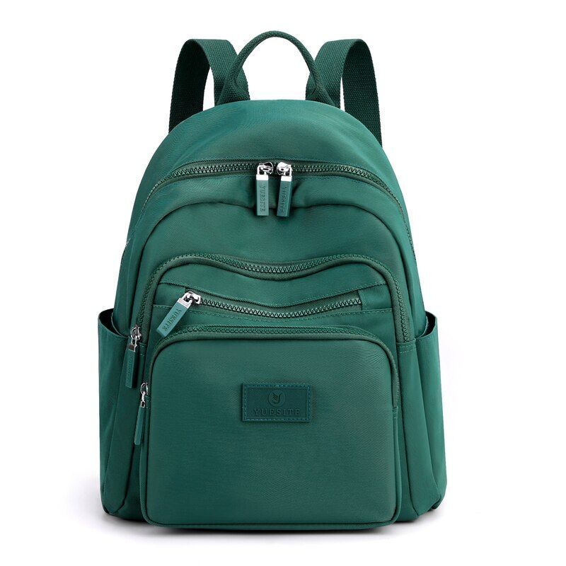 Dark Green Backpack Waterproof Nylon Student School Bag Small Traveling Rucksack