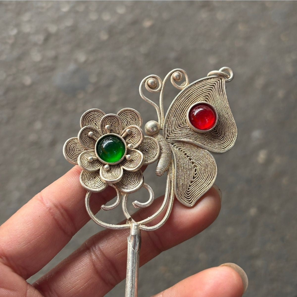 Vintage Silver-Tone Filigree Butterfly Hairpin Antique Collectible
