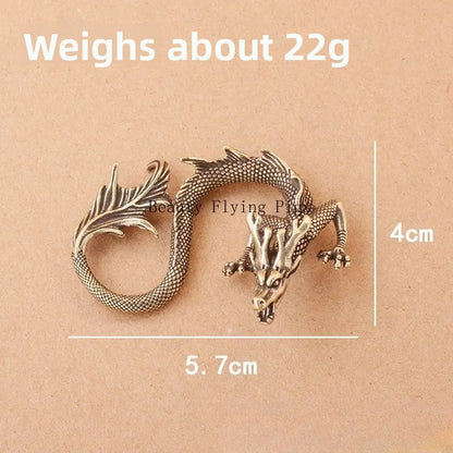 1Pc Chinese Retro Metal Zodiac Dragon Desktop Ornament Handmade Carving Tea Pet