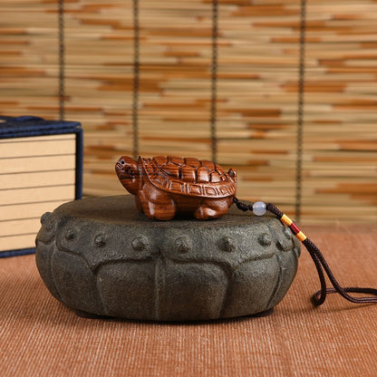 6.5cm Rosewood Solid Wood Carving Turtle Handheld Pendant Chinese Ornament