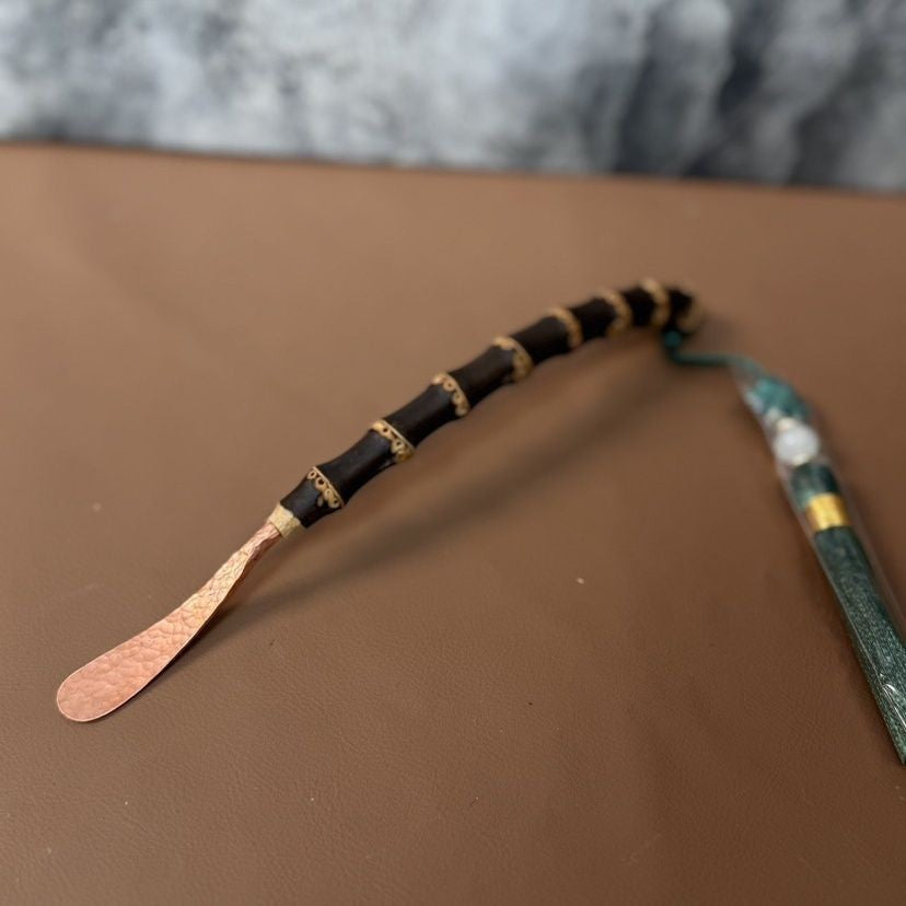Original Purple Bamboo Root Copper Tea Spoon 19cm Handmade Vintage Tea Tool