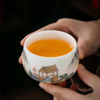 Boutique Hand Painted Tea Cup Fat Mutton Jade Porcelain Master Cup 160ml Tea Cup