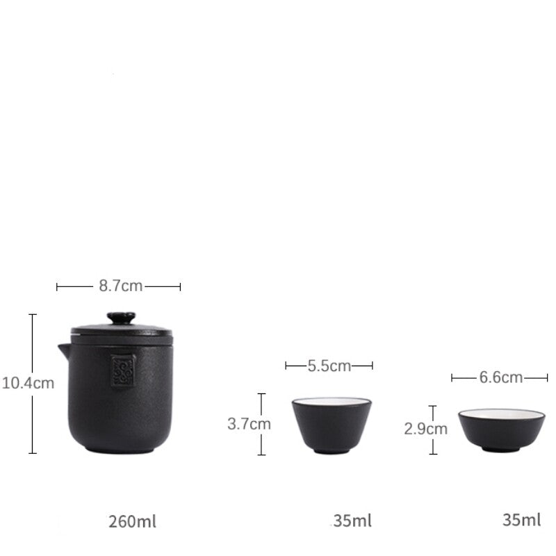 Car Travel Tea Set Ceramic Outdoor Tea Pot Four Tea Cups Filter Net Portable Bag