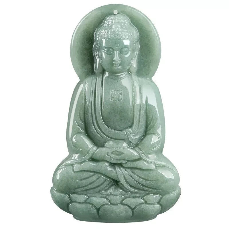 Grade A Natural Jadeite Guanyin Buddha Amitabha Ice Jade Pendant A-Quality