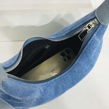 26*13*7CM Bag Handbag Purses Denim Distressed Wash Striped Plaid Shoulder Cloth