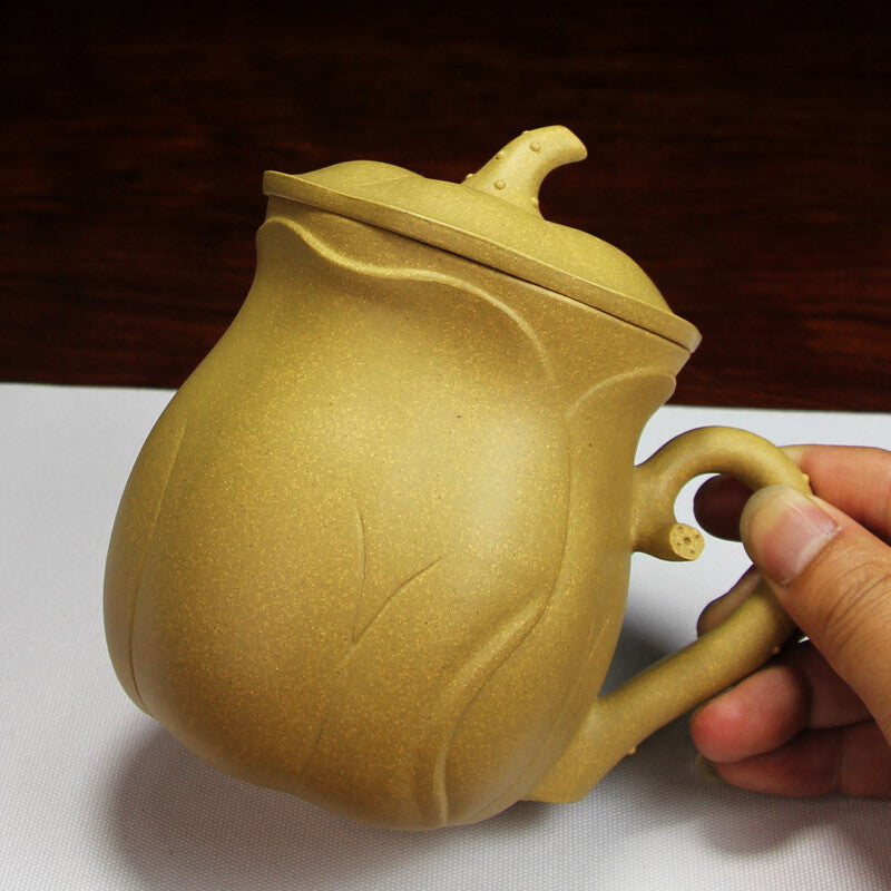 Full Handmade Tea Cup Real Yixing Zisha Duan Clay Office Cup With Lid Handle New