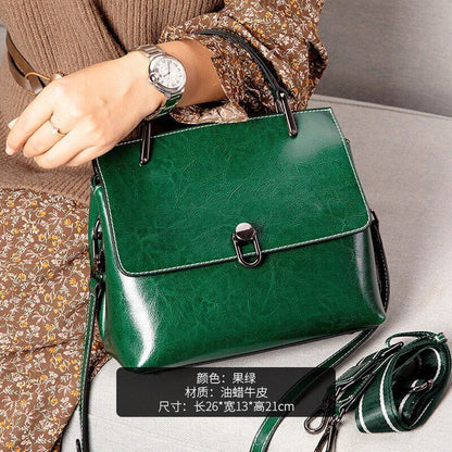 Cowhide Leather Bag One-shoulder Handbags Satchels Large Messenger 26*13*21 CM