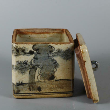 10cm Antique Chinese Ming Blue and White Porcelain Pot Design Tea Caddy Jar