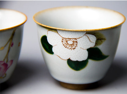 Ruyao Crackle Glaze Porcelain Tea Cup Handpainted Cup Antique Style Chinese Cup
