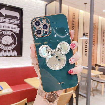 For iPhone 17 Pro Max/16/15 Cute Bling Mirror Holder Phone Case w/Chain 8 color