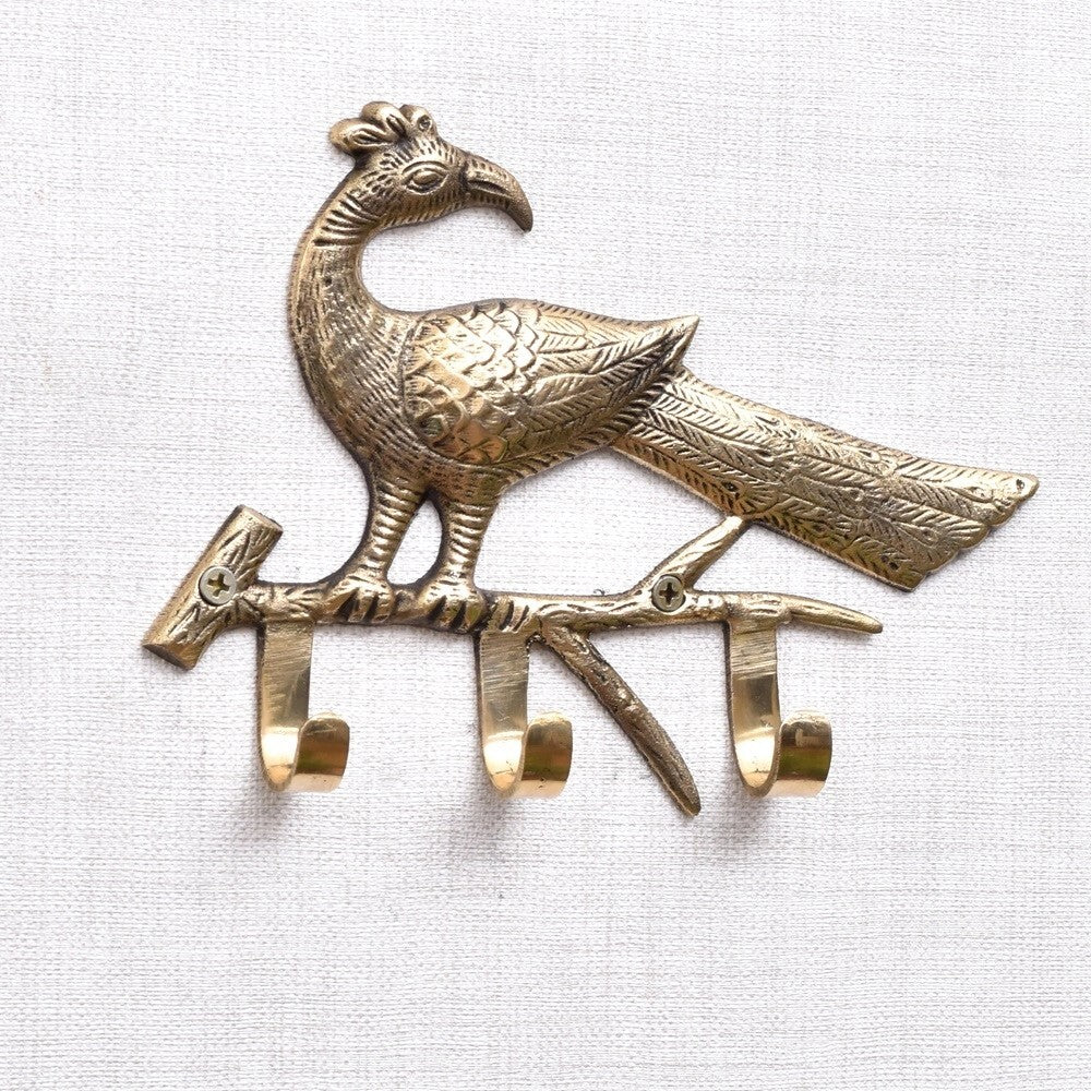 Antique Peacock On A Branch Brass Wall Hook Hanger Clothes Coat Hat Key Holder