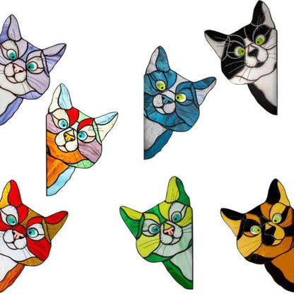 7Pcs Stained Glass Cat Face Peering Decal Sticker Auto Car Bumper Window DIY