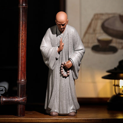 yixing zisha tea pet Buddha monk statue handmade purple clay artware shelf deco